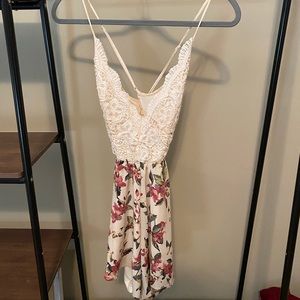 Floral romper with white lace top